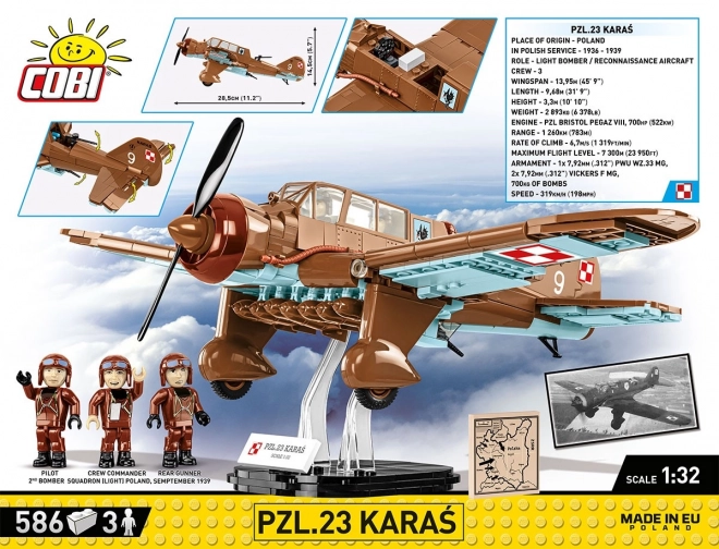 Cobi II. világháborús Pzl. 23 Karaś repülőgép modell