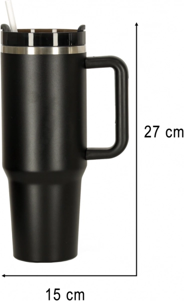 1200 ml fekete termoszbögre szívószállal és füllel