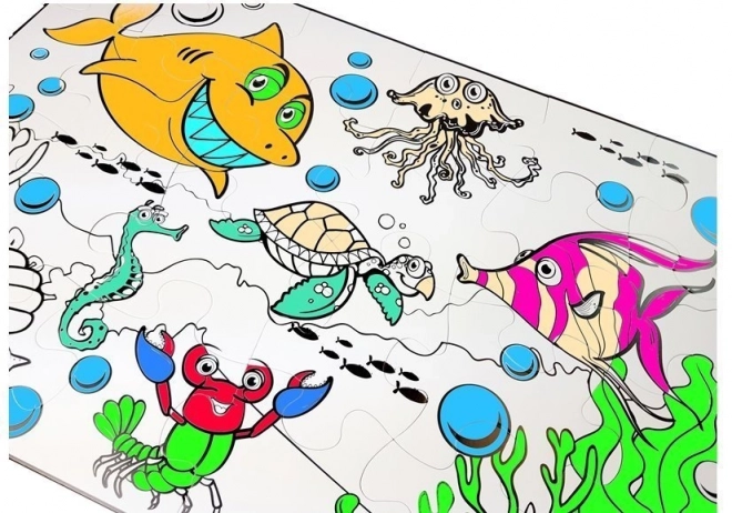 Színezhető vízi világ puzzle gyerekeknek filctollakkal
