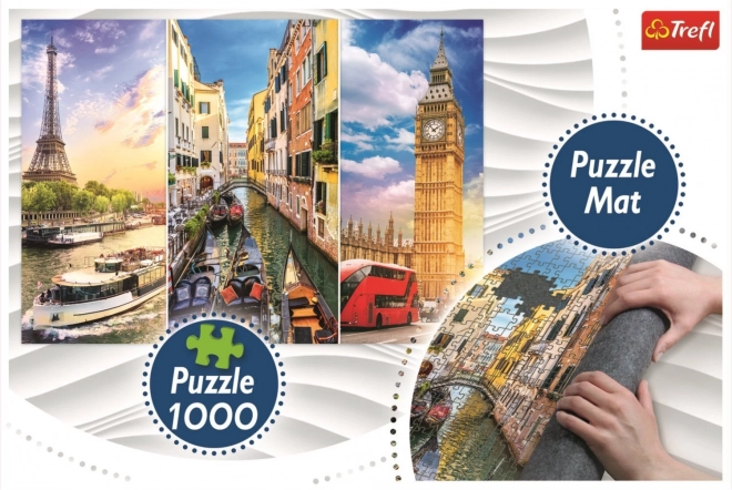 Trefl városok kollázs puzzle: Párizs-Velence-London 1000 darab + puzzle alátét