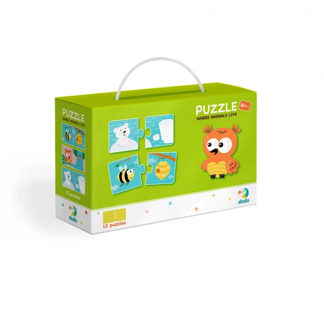 Puzzle Duo Hol laknak az állatok -12x2 darabok