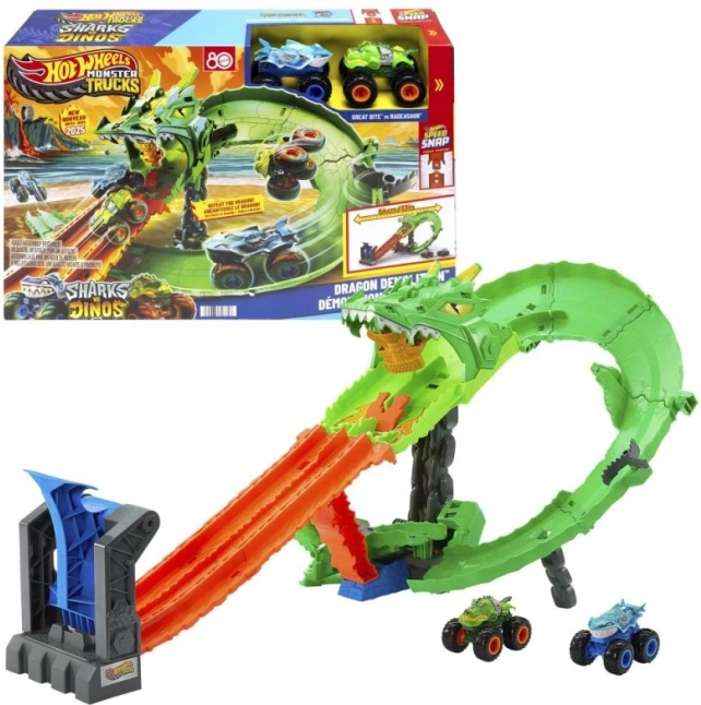 hot wheels monster trucks sárkányfutam – dupla kilövős pályaszett és 2 autó