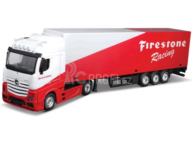 Bburago 1:43 kamion MB Actros Gigaspace Firestone pótkocsival