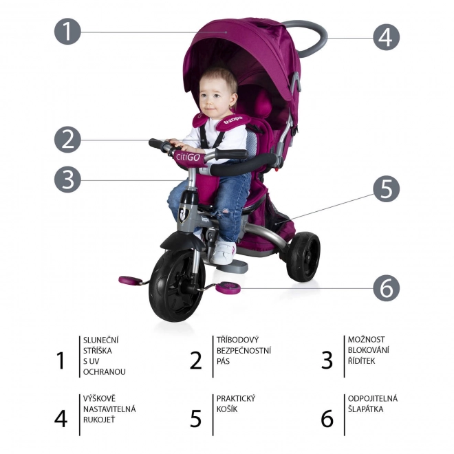 CitiGO háromkerekű tricikli Mulberry Pink