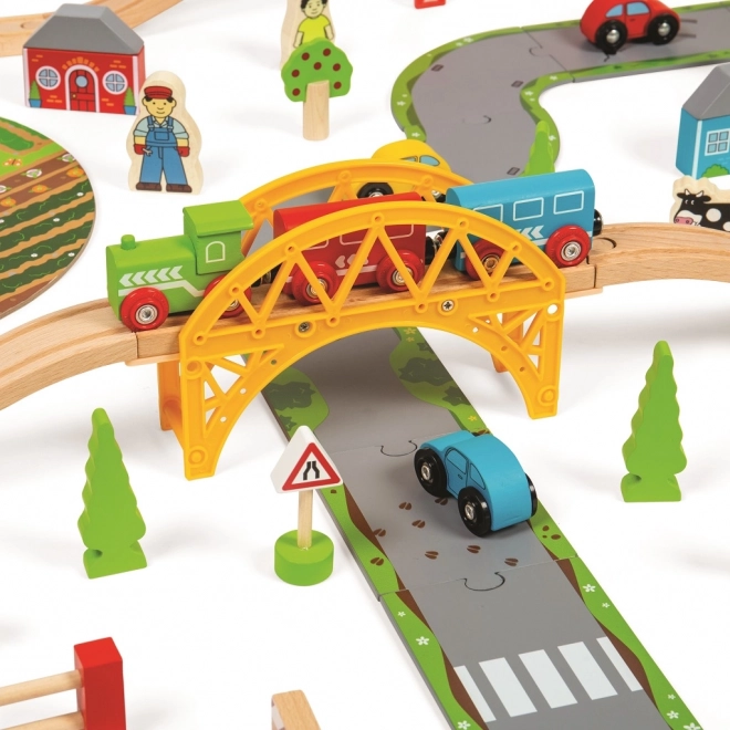 Bigjigs Rail Fa Vonatpálya Vidéki Úttal - 80 Darab