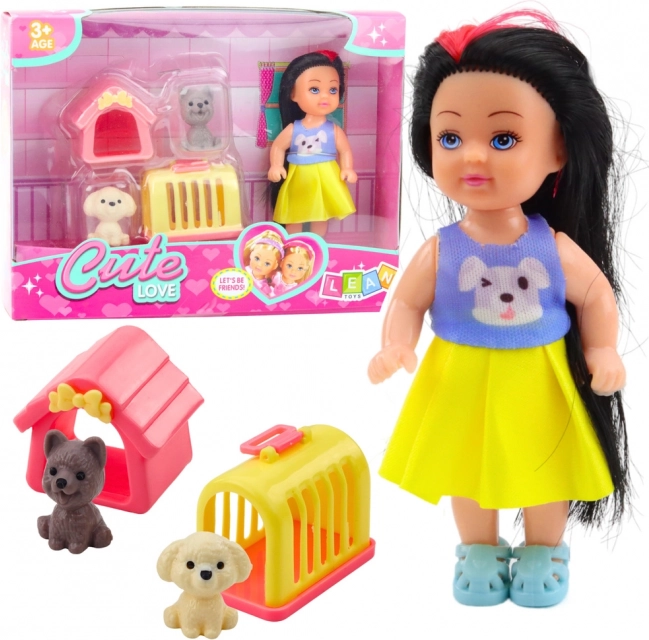 Mini Baba Szett Ruhácskákkal és Kutyák Házzal Szállítóval