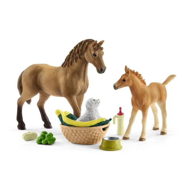 Schleich Horse Club készlet lócsikóval, Quarter ló kölyökkutyával és kiegészítőkkel