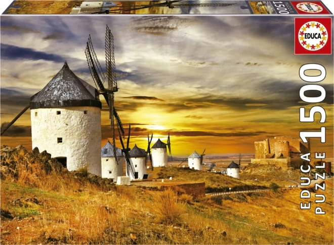 Educa puzzle alkonyat Spanyolországban: szélmalmok, Consuegra 1500 darab