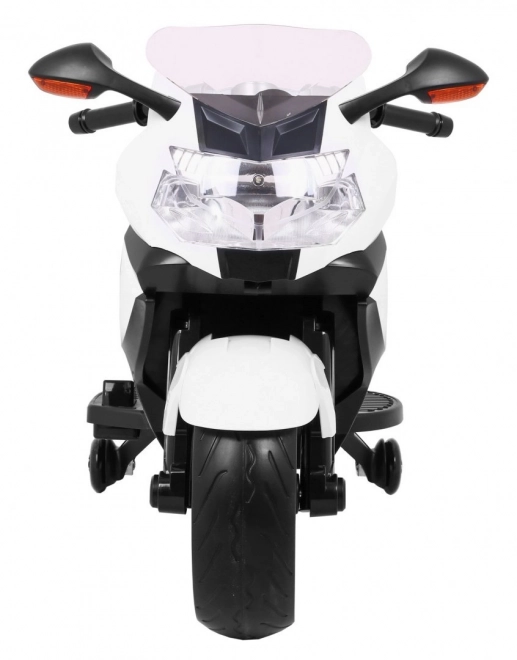 BMW K1300S Gyerek motorkerékpár akkumulátorral fehér + segédkerekek + hangok Fények + lassú indítás