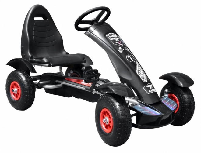 Verseny pedálos gokart XL gyerekeknek 3+ fekete + felfújható kerekek + állítható ülés + szabadonfutás