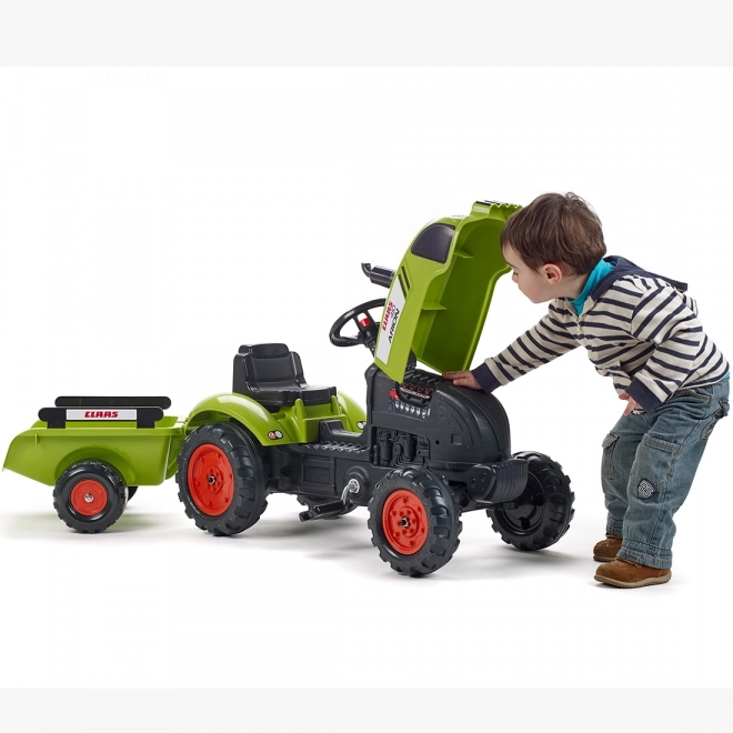 Falk pedálos traktor Claas Arion utánfutóval és nyitható motorháztetővel