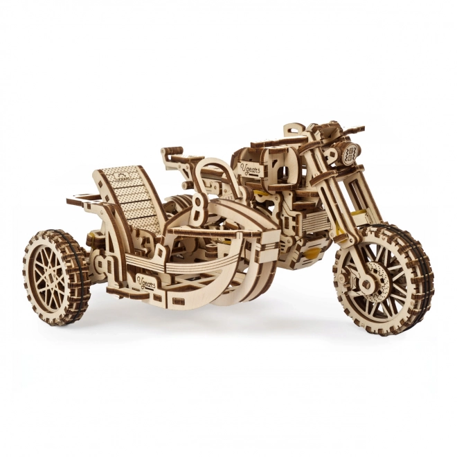 Ugears 3D fa mechanikus puzzle Scrambler motorkerékpár oldalkocsival