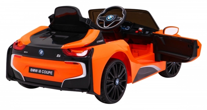 BMW I8 Lift akkumulátoros autó narancs + Távirányító + Lassú indítás + 3-pontos övek + MP3 USB + LED dióda