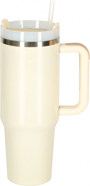 Krémes termoszbögre szívószállal és füllel 1200 ml