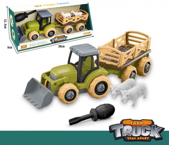 Traktor utánfutóval és állatokkal, csavarozható