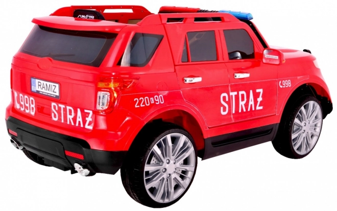 Gyermek tűzoltó SUV akkumulátorral + szirénák + fények + megafon + távirányító + lassú indítás + matricák