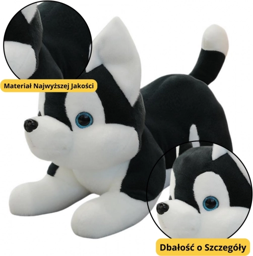 Plüss játék kutyus Husky fekete-fehér 30cm