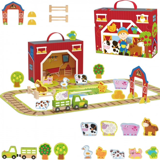 Tooky Toy Fából készült farm bőröndben