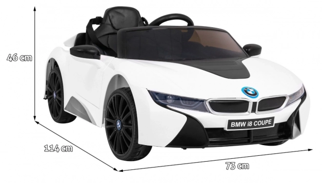 BMW I8 Lift Akkumulátoros Autó Fehér + távirányító + lassú indítás + 3 pontos övek + MP3 USB + LED dióda