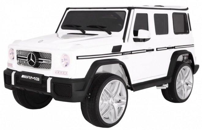 Autóakkumulátor Mercedes AMG G65 gyermekek számára Fehér + Lakkozott + Csomagtér + Fények Hangok