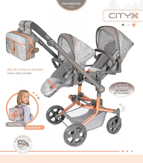 Összecsukható babakocsi ikreknek táskával CITY X - 91 cm