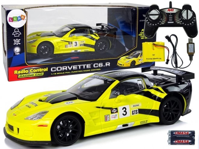 corvette c6.r távirányítós sportautó sárga 1:18