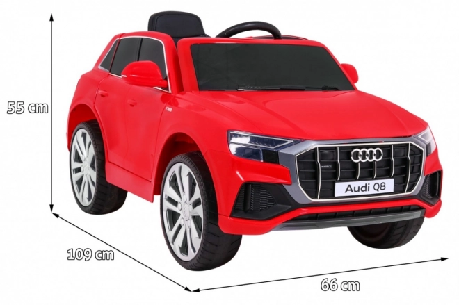 Audi Q8 emelő gyerekeknek akkumulátor Piros + Távvezérlés + EVA + Lassú indítás + MP3 USB + LED lámpa