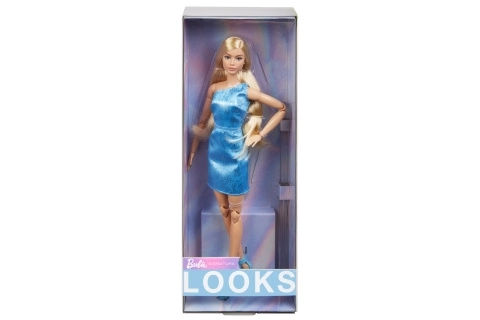 Barbie Looks szőke babája kék ruhában