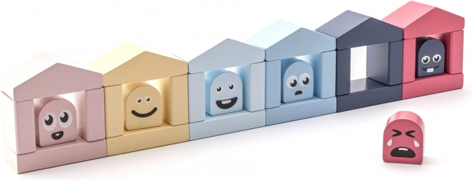 Cubika Pastel színes házikók – fa építőkészlet, 30 darab