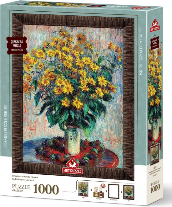 Puzzle virágos kerettel és ragasztóval 3 az 1-ben Jeruzsálemi articsóka 1000 darabos