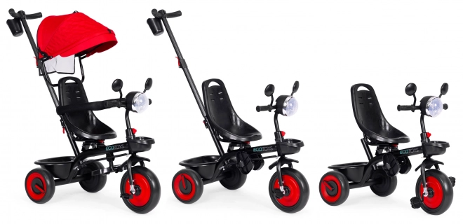 3 az 1-ben gyerek tricikli babakocsi forgatható üléssel, napellenzővel, piros, ECOTOYS