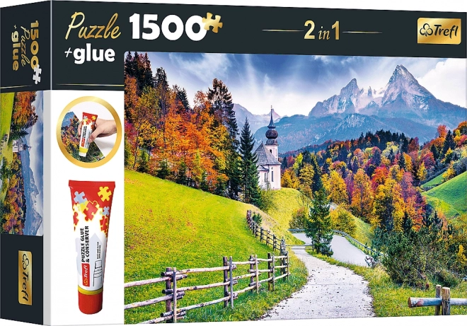 Trefl puzzle készlet 2 az 1-ben: Maria Gern templom, Bajorország, 1500 darab ragasztóval