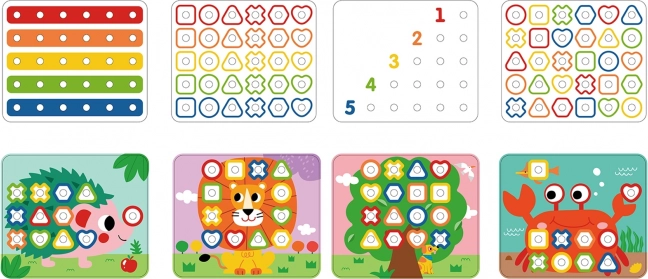 Tooky Toy multifunkciós tábla színes csavarokkal a formák tanulásához