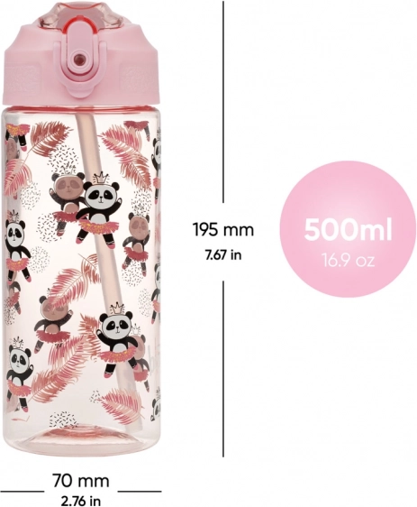 Rózsaszín gyermek ivópalack szívószállal Panda 500 ml