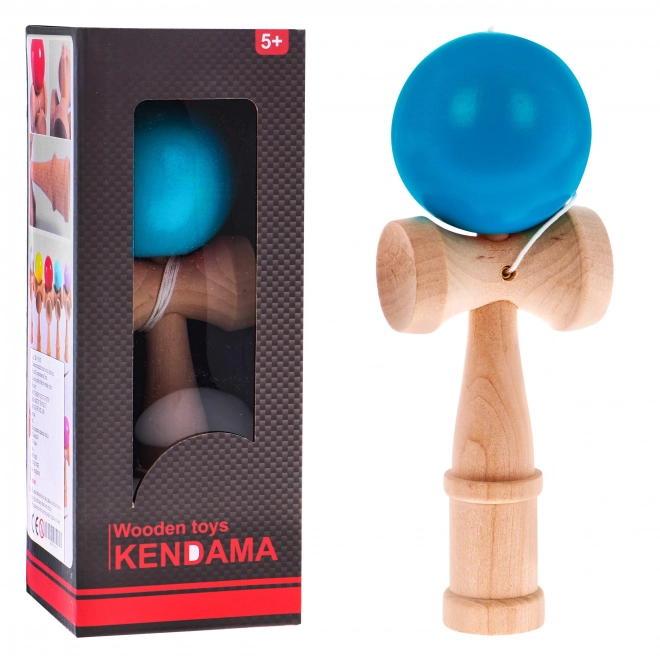 Kendama ügyességi játék gyerekeknek és felnőtteknek, fa játékszer kék golyóval