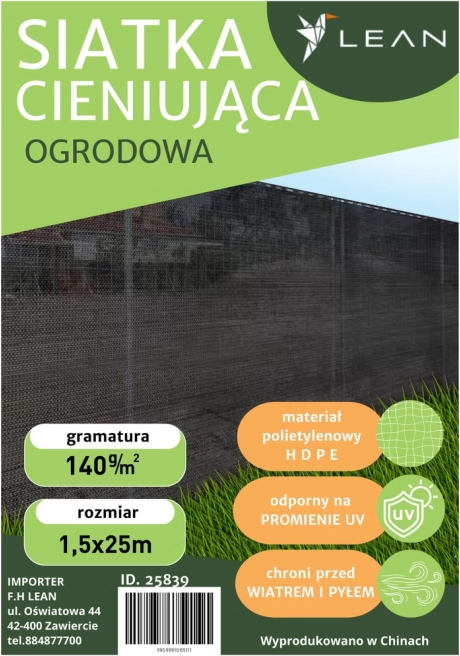Szürke árnyékoló háló kerítéshez 1,5 m x 25 m 140g/m²