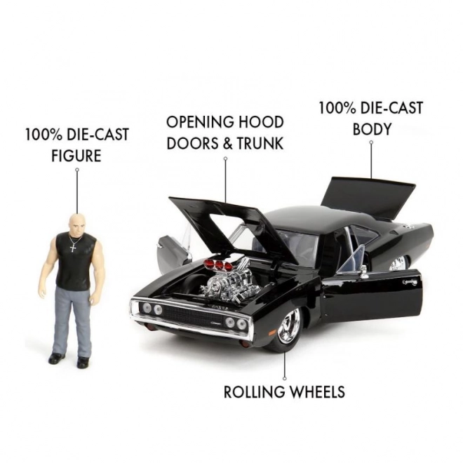 Gyors és dühös 1970 Dodge Charger autó 1:24 + Dominic Toretto figura