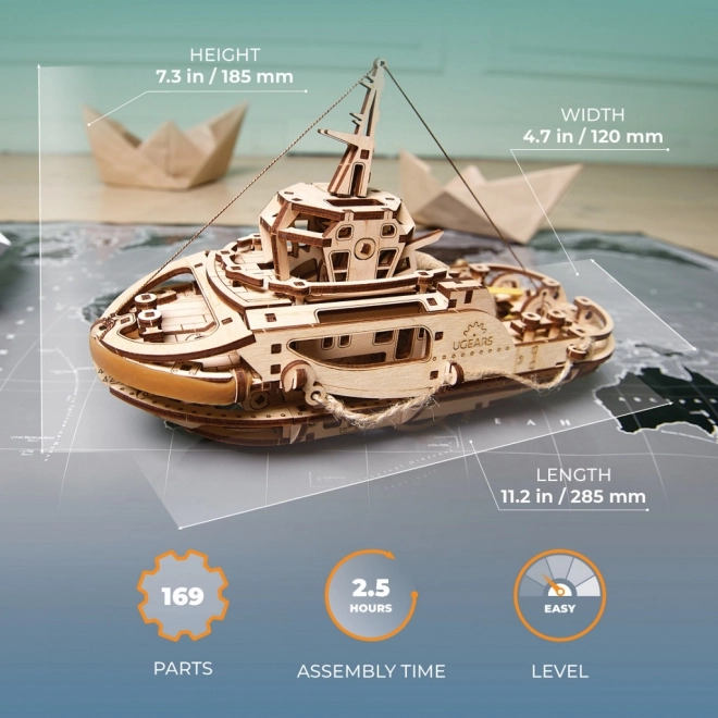 Ugears fa mechanikus puzzle vontatóhajó