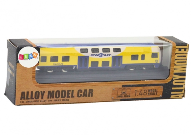 Klasszikus sárga-kék fém vonat modell 1:48