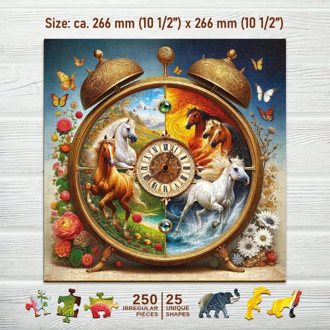 Fából készült puzzle ló órája 250 darabos