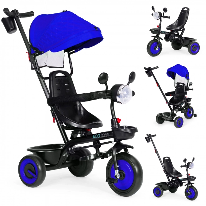 3 az 1-ben tricikli babakocsi gyerekeknek forgatható üléssel és napellenzővel, kék, ECOTOYS