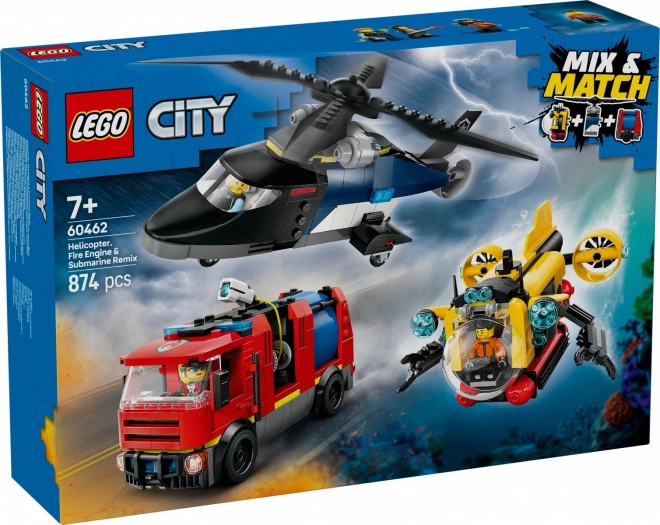 Mentőakció játékconfiguráció helikopterrel és tűzoltóautóval - LEGO City