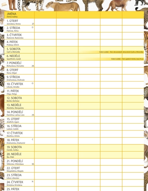 Családi tervező naptár Animalium 2026