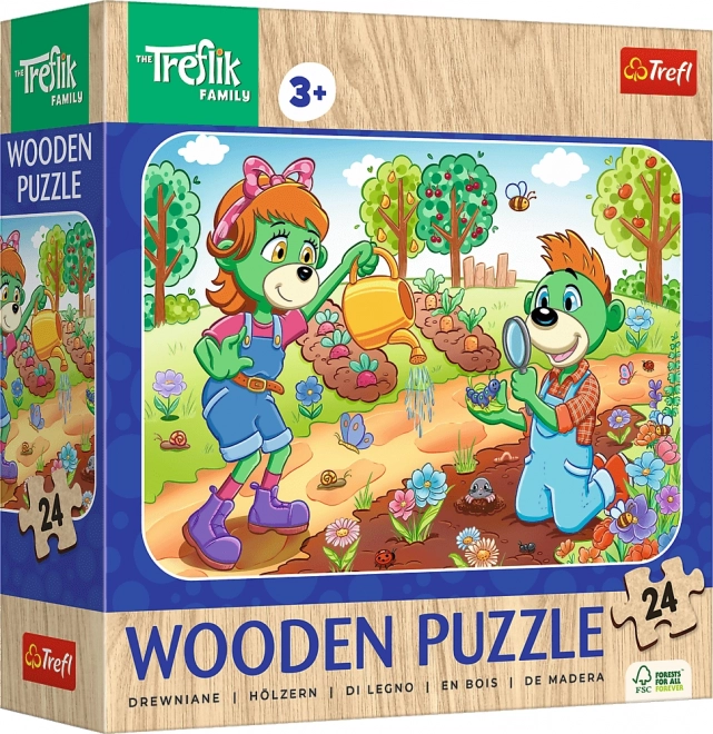 Treflíci famíliával ismerkedős fából készült puzzle - 24 darabos