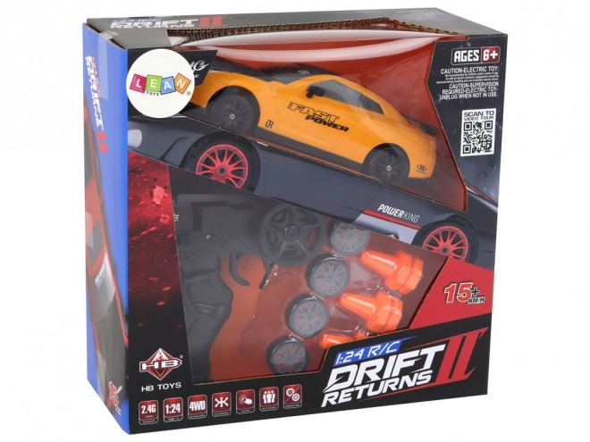 Távirányítós sportkocsi R/C 1:24 cserélhető kerekek – Sárga