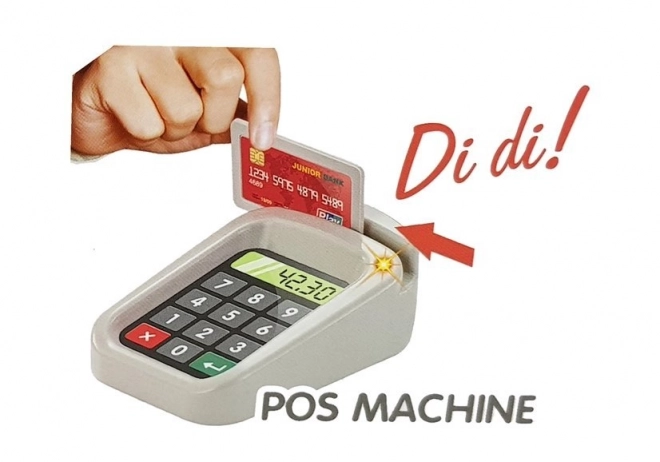 Szupermarket játékkészlet kocsi, mérő, kártyaolvasó és szkenner