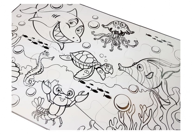 Színezhető vízi világ puzzle gyerekeknek filctollakkal
