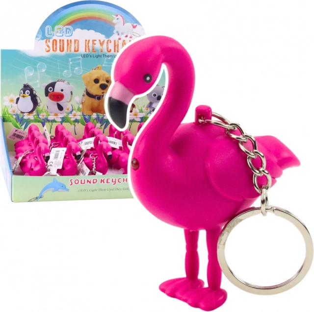 Rózsaszín flamingó kulcstartó LED-del és hanggal