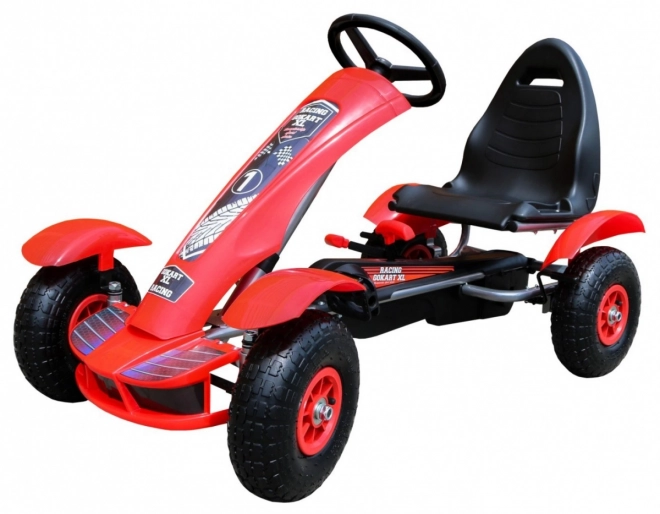 Racing pedálos gokart XL gyerekeknek 3+ Piros + Felfújható kerekek + Állítható ülés + Szabadonfutó