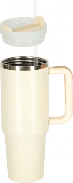 Krémes termoszbögre szívószállal és füllel 1200 ml